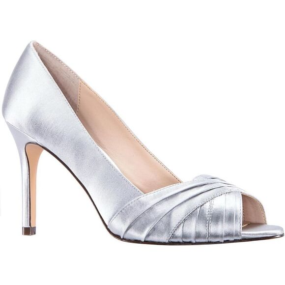 Nina Shoes - NINA RHIYANA-Womens Silver Satin Peep Toe High-Heel Classic Pump -6